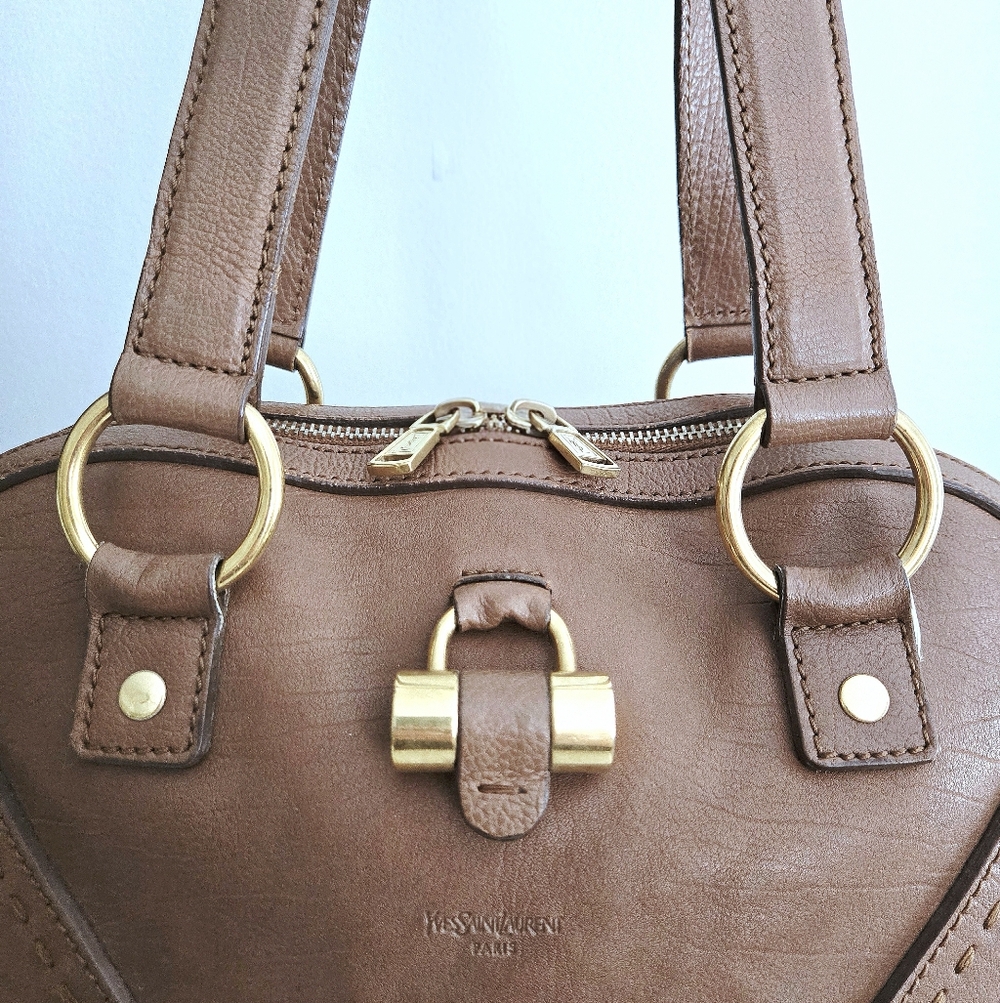 Authentic YSL SAINT LAURENT Muse Brown‎ Y Leather Weekender Boston Travel Tote - Picture 3 of 16